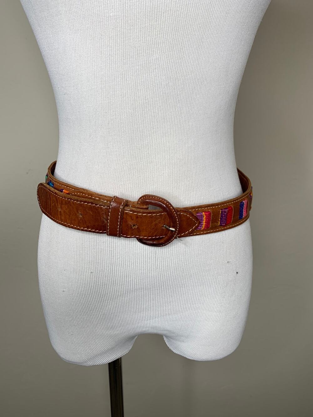 Vintage Leather Belt Blanket Woven Design Sz Medium Large